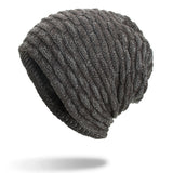 Women,Special,Stripe,Velvet,Knitted,Outdoor,Double,Layers,Slouch,Beanie