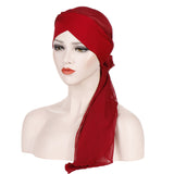 Women,Forehead,Cross,Beanie,Solid,Color,Fashion,Chiffon