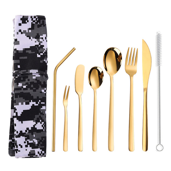 Stainless,Steel,Cutter,Spoon,Portable,Camouflage,Western,Tableware,Outdoor,Dinnerware