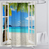 Ocean,White,Beach,Summer,Printed,Bathroom,Washroom,Decor,Shower,Curtain,Floor