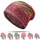 Women,Cotton,Ethnic,Plaid,Multifunctional,Beanie,Scarf,Vintage,Elastic,Turban