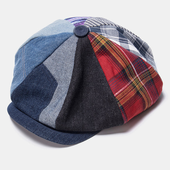 Patchwork,Color,Plaid,Striped,Stitching,Casual,Stylish,Octagonal,Berets