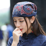 Womens,Ethnic,Vintage,Embroidery,Flowers,Breathable,Beanie,Casual,Adjustable,Turban