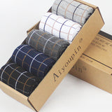 Pairs,Plaid,Combed,Cotton,Breathable,Athletic,Socks